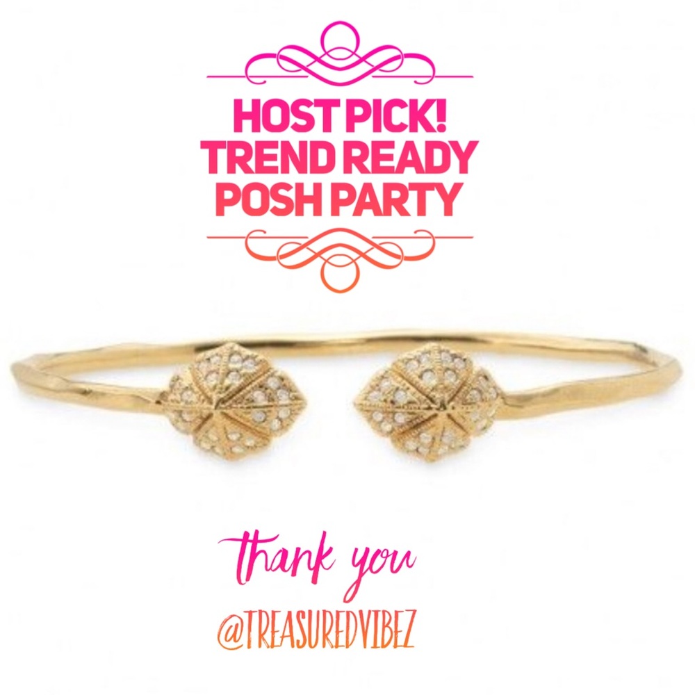Stella & Dot | Dainty Gold Bangle Bracelet Crystal Pavé Eden Open Cuff B… - Picture 1 of 7